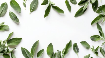 Wall Mural - Isolated white background with fresh sage leaves