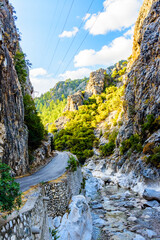Wall Mural - Asphalt road near the river in canyon not far from the city Kemer. Antalya province, Turkey