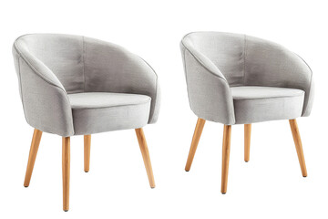 Wall Mural - Two classic armchairs art deco style in gray velvet with wooden legs isolated on white background with clipping path. Series of furniture