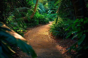 Canvas Print - A path through a jungle with trees and plants