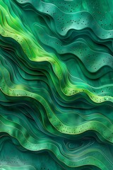 Sticker - Mesmerizing Green Line Pattern Digital Wallpaper with Undulating Motifs,Bold Contrasts,and Fluid Brushwork in Psychedelic 3D Rendering Style