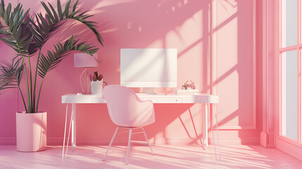 Wall Mural - Pink Contemporary Office 3d illustration 3d rendering - Illustration 