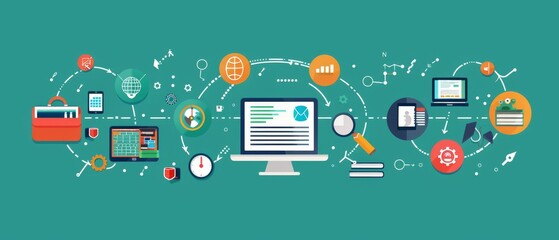 tech education digital learning and tech education symbols worldwide