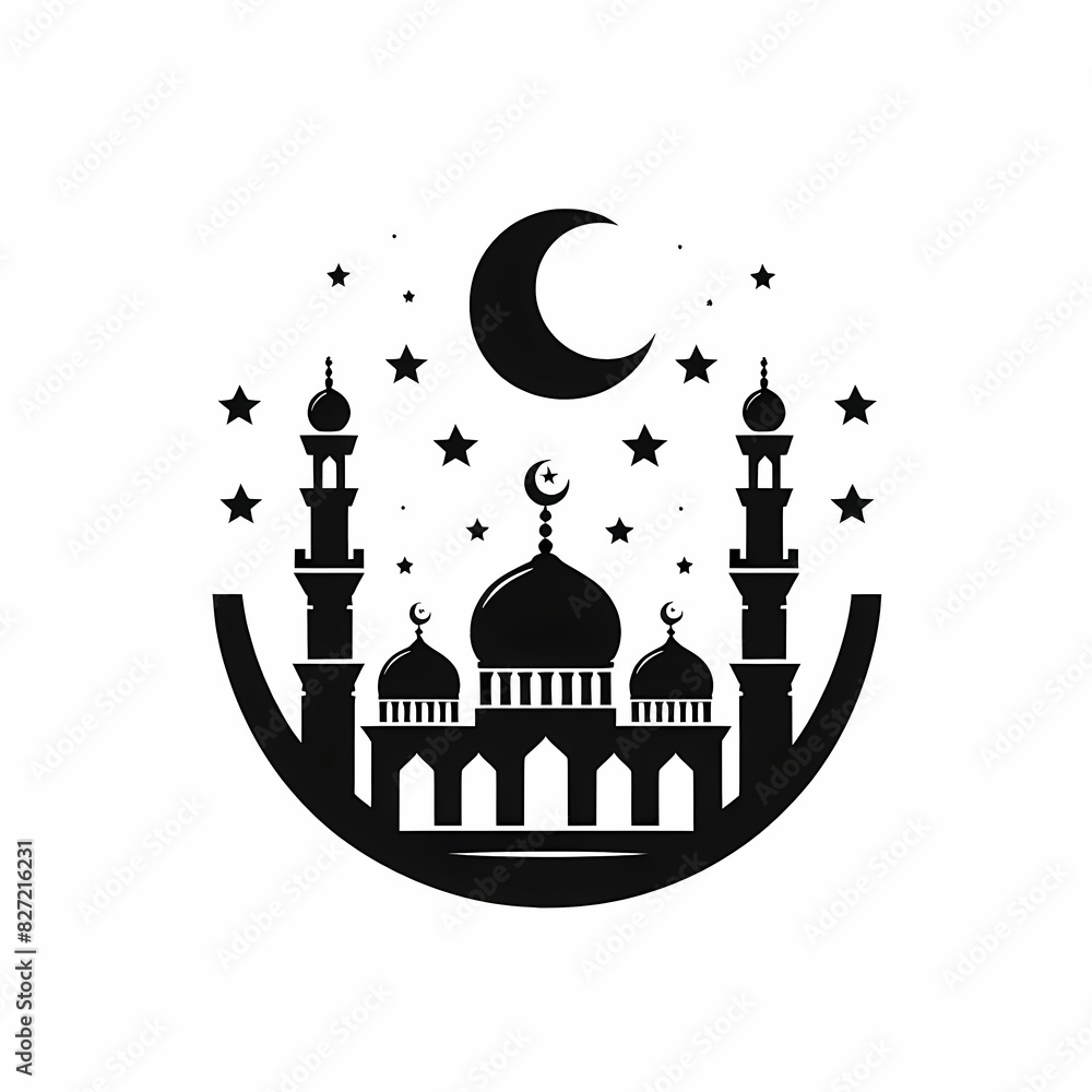 Islamic mosque illustration black silhouette line art icon flat vector ...