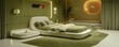 © Muhammad - A sleek bedroom with walls in a soft olive green