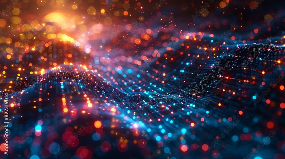 An abstract depiction of a neural network, with colorful data streams ...