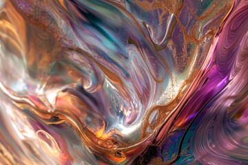 Wall Mural - vividly colored abstract image with a dynamic blend of metallic swirls and flowing textures