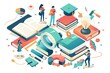 © Janthiwa - isometric illustration of people reading and studying with books, representing the concept of lifelong learning and the pursuit of knowledge.
