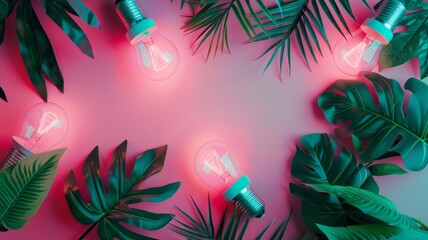 Wall Mural - Creative Tropical Neon Light Bulbs Design