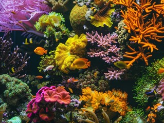 Wall Mural - A vibrant coral garden filled with various marine species, showcasing the rich biodiversity and beauty of underwater life.