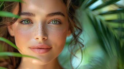 natural makeup and styling on a woman promoting natural cosmetics a beauty salon advertisement cosme