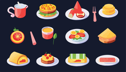 Wall Mural - Set of icons for breakfast. Vector illustration in a flat style.