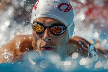 olympic swimming events, high resolution digital photography, clean sharp focus, swimmers in motion