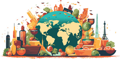 world environment day concept with planet earth and food. vector illustration.