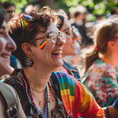 LGBTQ community members sharing a moment of laughter and joy at a community event