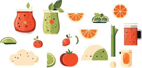 Wall Mural - Fruit smoothies icons set. Vector illustration in flat style.