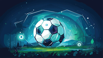 Wall Mural - Soccer ball on the field at night. Vector illustration in cartoon style.