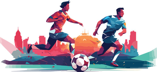 Soccer player in action, vector illustration of a football match.