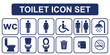 © THETO STUDIO - Toilet icon set, male or female restroom wc. Editable stroke. Vector illustration