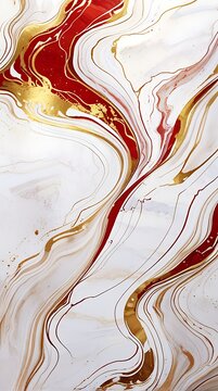 Abstract Marble Wave Acrylic Background. White and red Marble Texture with golden Ripple Pattern.