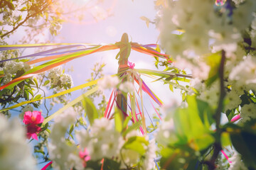 Canvas Print - A bunch of flowers with ribbons tied to them