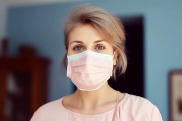 woman with face mask home quarantined during pandemic