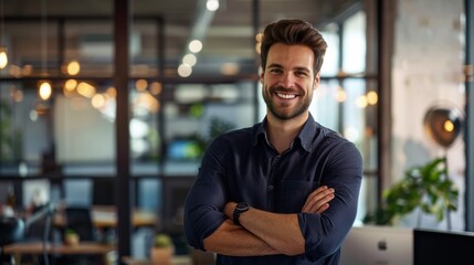 Sticker - A smiling businessman in office