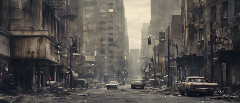 Post-apocalyptic city scene a thousand years later