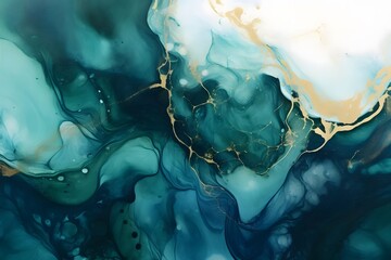 Sticker - Fluid Marble Art with Gold Accents
A stunning fluid marble artwork in blue and teal tones with elegant gold accents, creating a luxurious and abstract design.
