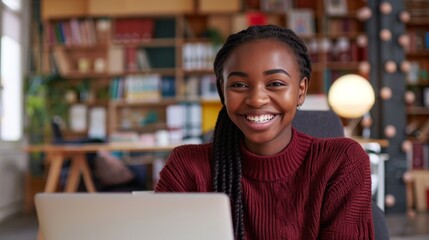 Canvas Print - The Woman Smiling at Laptop