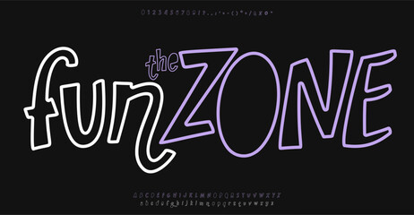 Leinwandbilder - Funky contour typeset, cartoon playful font, youthful vibrant alphabet, quirky letters for lively logos, engaging headlines, kids branding, fun headline, child-friendly typeface. Vector typeset.