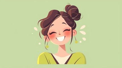 Poster - Enhance your UX UI design toolbox with this delightful 2d avatar icon It features a joyful woman adorned with earrings and a stylish green dot Fully customizable for all your profile charac