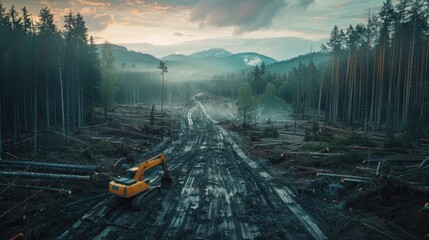 Forest with trees being cut down, highlighting deforestation and its contribution to climate change.