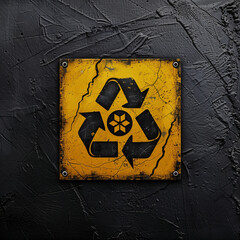 Black background, yellow eco hazard sticker, Generative AI ,黒い背景、黄色のエコの危険ステッカー、Generative AI
