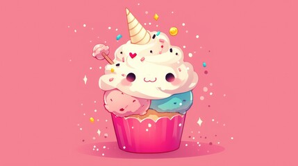 Canvas Print - Check out this adorable and humorous 2d illustration of an ice cream cupcake