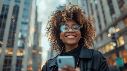 Sticker - Smiling Woman Holding Smartphone