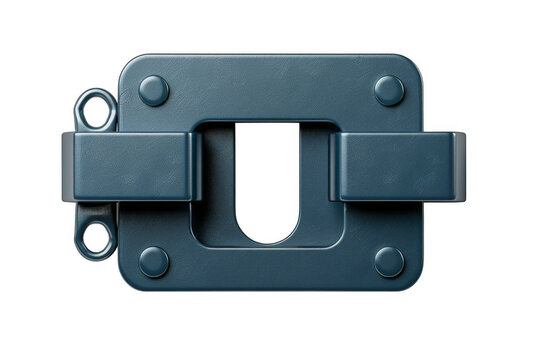 Close-up of a robust blue metal latch used for securing doors or cabinets, featuring a simple yet strong design suitable for various applications.