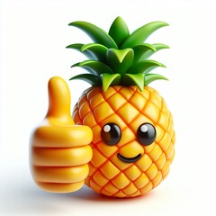 Wall Mural - 3D Pineapple emoji thumbs up on a white background