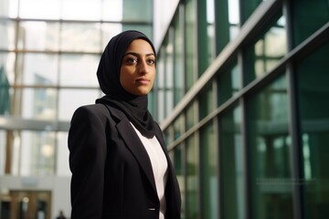 Poster - Confident young muslim businesswoman standing in an office building lobby