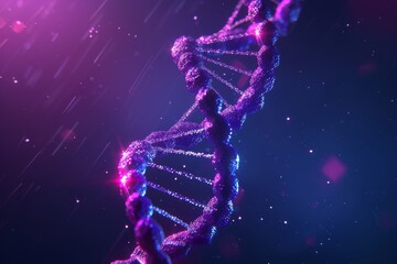 Poster - Neon pink and blue DNA strand on digital grid, futuristic and vibrant