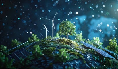 Sticker - miniature models of earth and eco-friendly photography of a green scenery, energy, electricity, crea