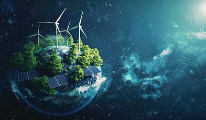 Wall Mural - miniature models of earth and eco-friendly photography of a green scenery, energy, electricity, crea