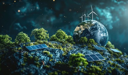 Wall Mural - Miniature models of earth and eco-friendly photography of a green scenery, energy, electricity, created with AI