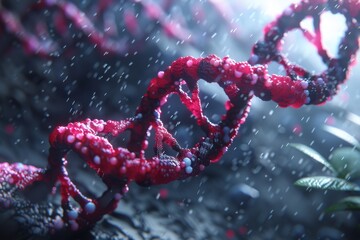 Sticker - Frosty DNA helix with icy particles, cold and scientific