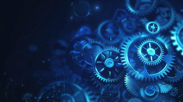 A blue background with many gears and a blue circle in the middle