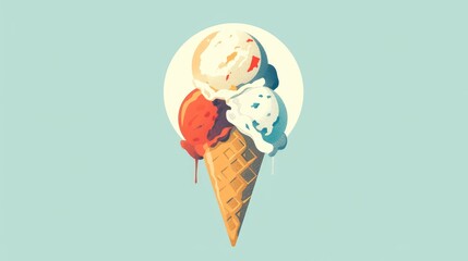 Poster - Imagine a vibrant Gelateria logo adorning creamy Italian ice cream featuring a waffle cone cradling scoops of deliciousness within a circular lettered design