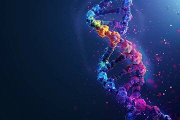 Poster - Neon DNA strand with bokeh lights, futuristic and vibrant