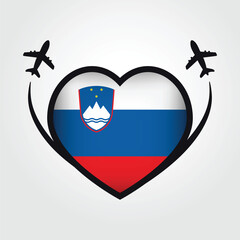 Wall Mural - Slovenia Travel Heart Flag With Airplane Icons