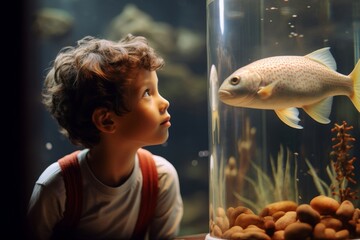 young boy looking at fish in aquarium