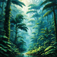 exotic dense green rainforest, ai-generatet